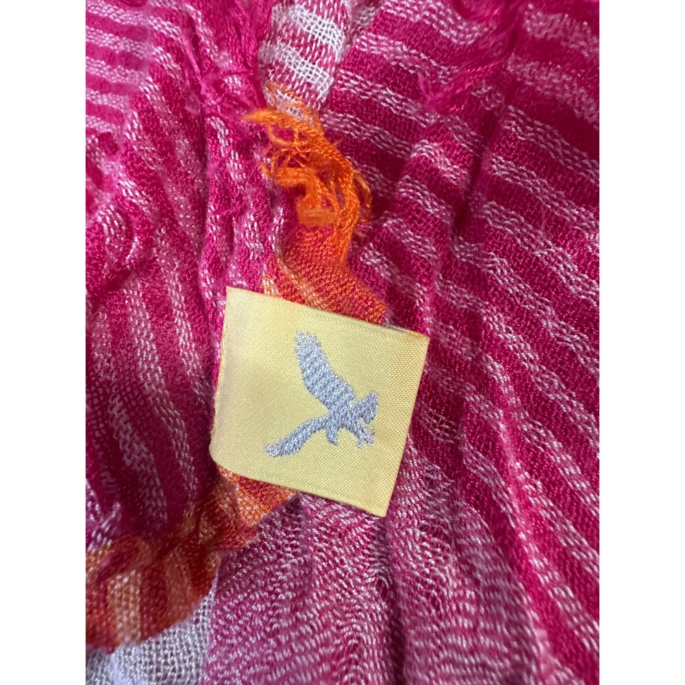 American Eagle Outfitters Pink White Striped Gauze Scarf Lightweight Frayed Hem - Picture 2 of 5